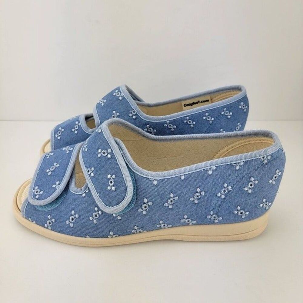 Cosyfeet Womens Size US9 UK7 Blue Hook Loop Open Toe Slip On Comfort Shoes